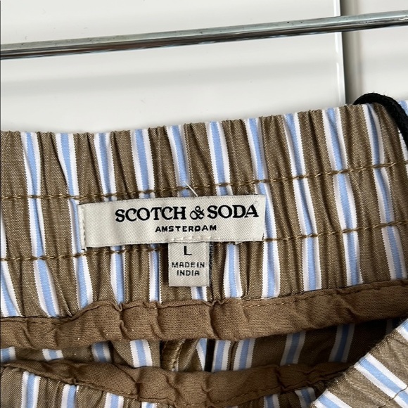 SCOTCH & SODA NWT Olive Green Striped Wide Leg Pants Slant Pocket, Size L - Picture 2 of 10